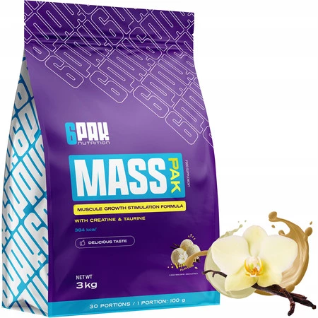 6PAK MASS PAK gainer 3000g smak Vanilia