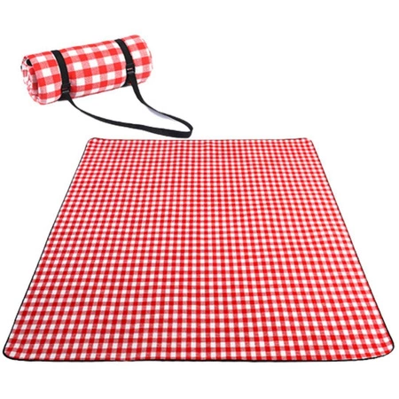 Mata plażowa - rulon w biało czerwoną kratkę - rozmiar: 150x200cm  1szt
