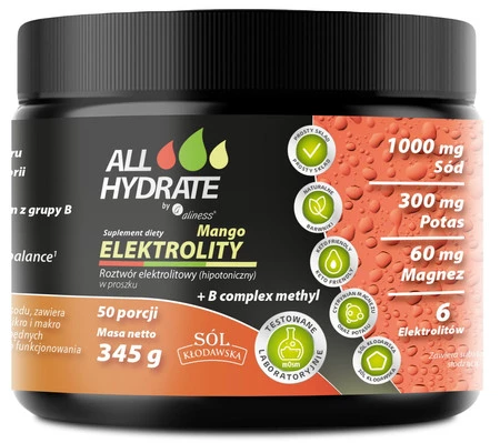 Aliness ALLHydrate, Elektrolity Mango + B complex methyl 345g, 50 porcji