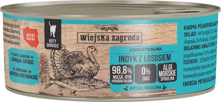 WIEJSKA ZAGRODA Indyk z Łososiem bez zbóż dla kota 85g