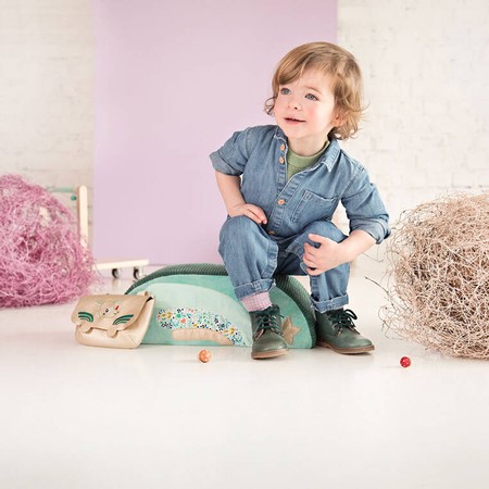 LILLIPUTIENS Drewniany jeździk 2 w 1 z miękkim siedziskiem i torebką Smok Joe 12 m+