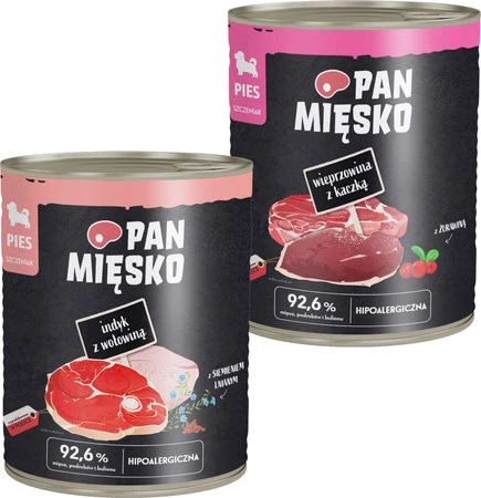PAN MIĘSKO Wieprzowina z Kaczką dla szczeniąt 800g