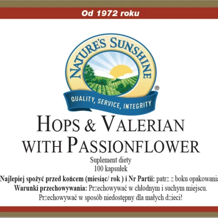 Nature's Sunshine Hops and Valerian with Passionflower na dobry sen 100 kaps.