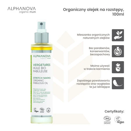 Alphanova Organic Mum, organiczny olejek do pielęgnacji skóry, 100ml