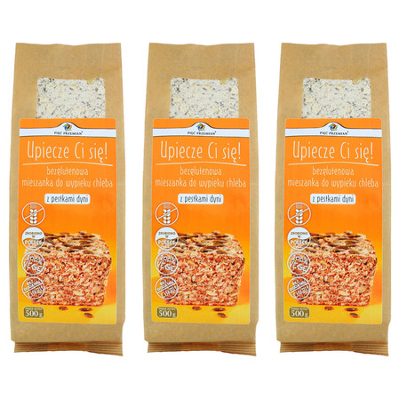 Zestaw 3x Pięć Przemian - Bezglutenowa mieszanka do wypieku chleba z pestkami dyni - 500 g