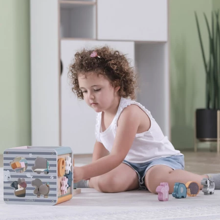 Viga Toys − PolarB Activity Box, drewniane edukacyjne centrum gier 5w1 kostka