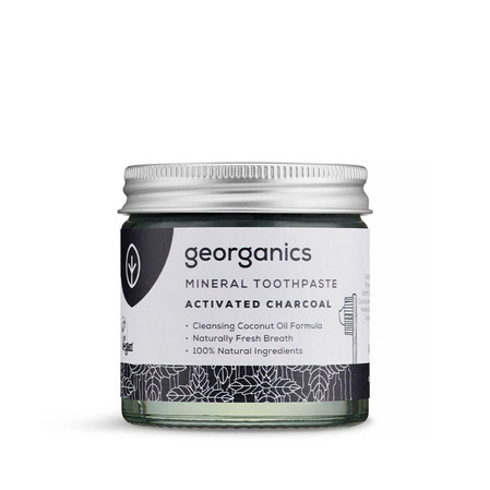 Georganics, Mineralna pasta do zębów w słoiku, bez fluoru, do codziennej pielęgnacji, z aktywnym węglem, 60 ml