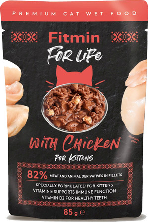 Fitmin cat pouch kitten chicken fileciki z kurczakiem w sosie - mokra karma dla kota kociaka - 85g
