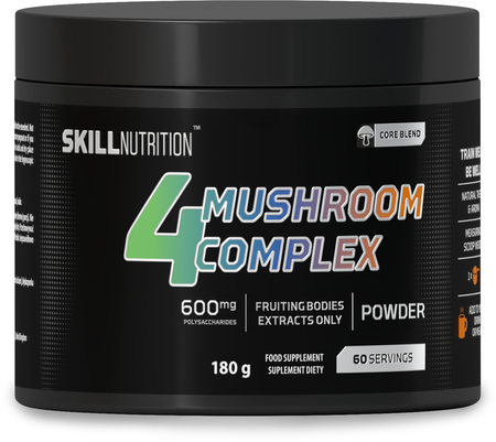 Skill Nutrition 4 Mushroom Complex ekstrakty z Lion’s Mane, Cordyceps, Reishi i Chaga 180 g