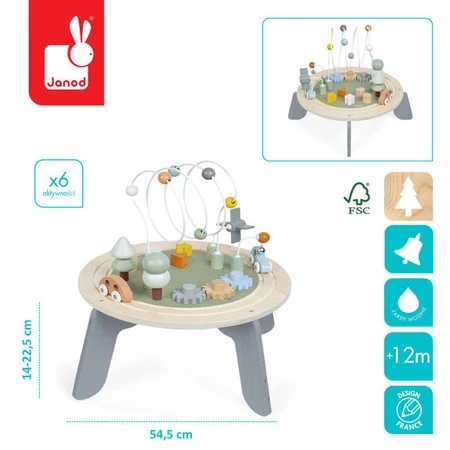 Janod Wielofunkcyjny stolik edukacyjny drewniany z regulacją wysokości Sweet Cocoon