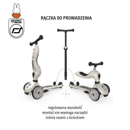SCOOTANDRIDE Highwaykick 1 Push and Go 2w1 Jeździk i hulajnoga z rączką do prowadzenia 1-5 lat Miffy Ash