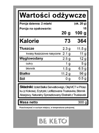 Keto Izolat Białka z olejem MCT Świeża Truskawka