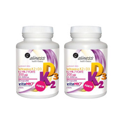 Zestaw 2x Aliness Witamina K2 FORTE MK-7 200 µg z Natto + D3 - 60 kaps.