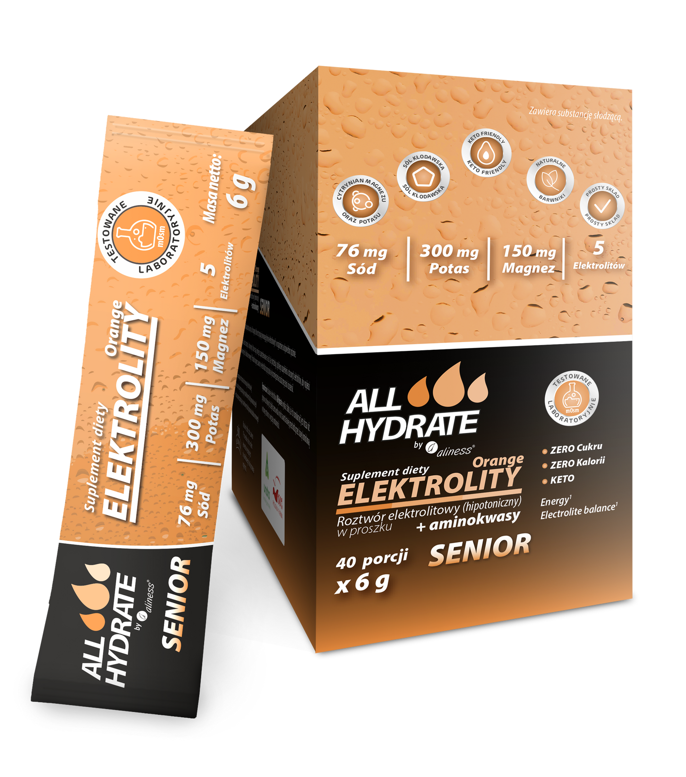 ALLHydrate Elektrolity Sticks SENIOR 6g x 40 saszetek smak pomarańcza - Nabea.pl