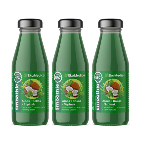 Zestaw: 3x Ekamedica suplementy diety w formie smoothie Aloes-kokos-szpinak 250ml