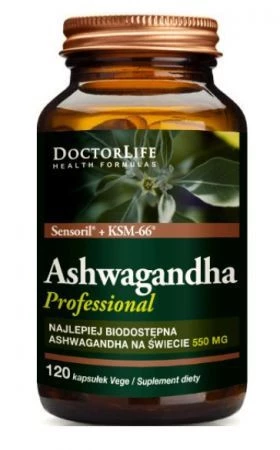 Doctor Life Ashwagandha KSM-66+ Sensoril ekstrakt z korzenia 550mg - 120 kaps.