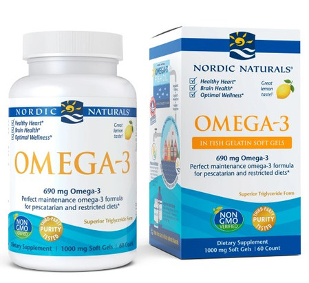 Nordic Naturals Omega-3 Fish Gels Omega-3 kwasy tłuszczowe EPA i DHA 690mg 60 kaps. smak cytryna