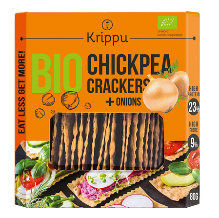 KRAKERSY PROTEINOWE Z CIECIERZYCY Z CEBULĄ BIO 80 g - KRIPPU