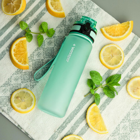 Wessper Butelka na wodę z tritanu motywacyjna z miarką ACTIVEMAX TRILINE z możliwością filtracji zielona 500 ml