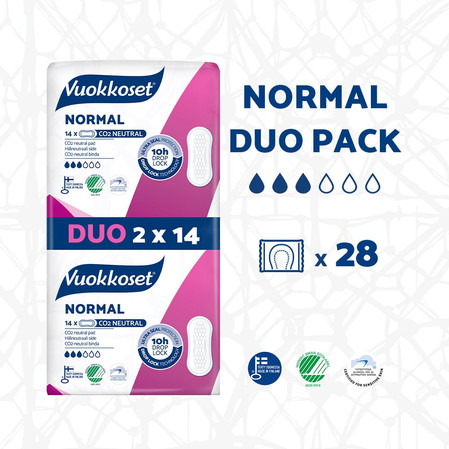 Vuokkoset, NORMAL, Podpaski bez skrzydełek, DUOPACK (2 x 14 szt.)