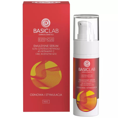 Esteticus emulsyjne serum z 0.5% czystego retinolu 4% witaminy C CBD i koenzymem Q10 Odnowa i Stymulacja 30ml
