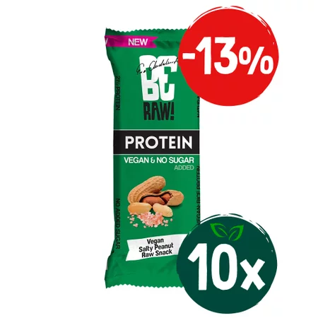 Zestaw: 10x BeRAW Baton proteinowy 21% słony orzech - 40g