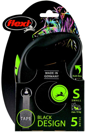 FLEXI BLACK Design Smycz taśmowa S / 5m zielona