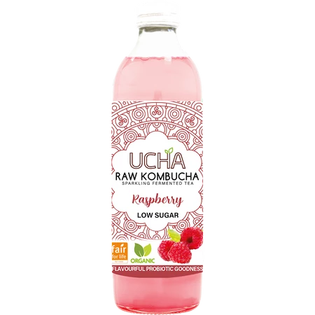 KOMBUCHA O SMAKU MALINOWYM NISKA ZAWARTOŚĆ CUKRÓW FAIR FOR LIFE BIO 350 ml - UCHA