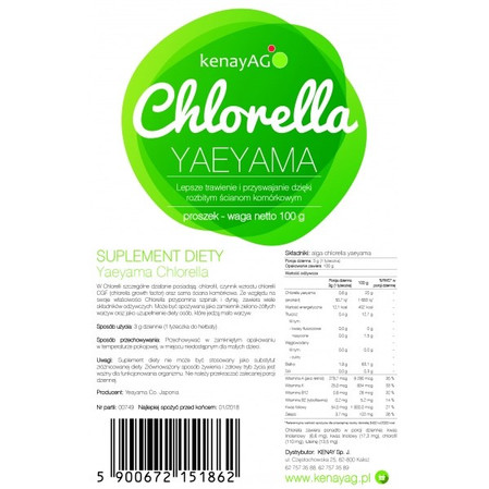 KENAY Chlorella Yaeyama na wsparcie układu odpornościowego i uzupełnienie diety w składniki odżywcze 100 g