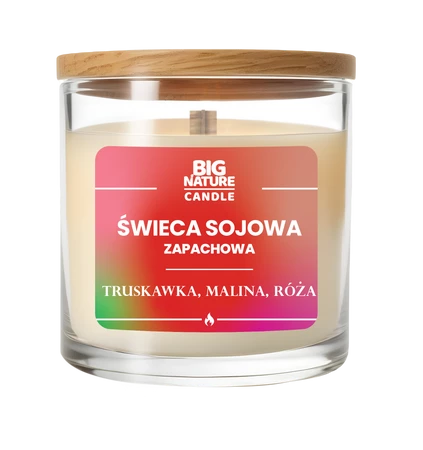 Big Nature Świeca sojowa o zap. Truskawka, Malina i Róża 225g