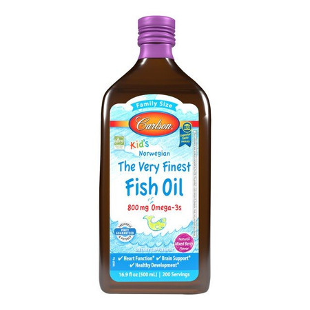 Carlson Laboratories Kid's The Very Finest Fish Oil, Oleje Omega-3 EPA i DHA, 800mg - 500 ml, smak jagodowy