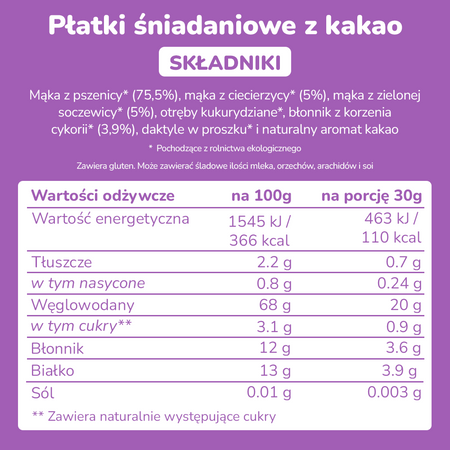 Smileat Triboo, BIO Płatki Śniadaniowe, kakaowe, 300g