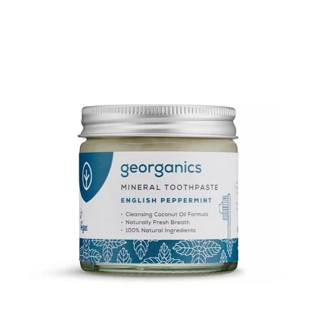 Georganics, Mineralna pasta do zębów w słoiku, bez fluoru, do codziennej pielęgnacji, smak mięty pieprzowej, 60 ml
