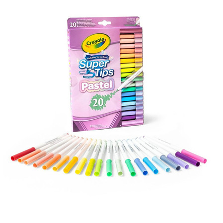 Crayola Super Tips Flamastry mazaki dla dzieci zmywalne pastelowe 20szt.