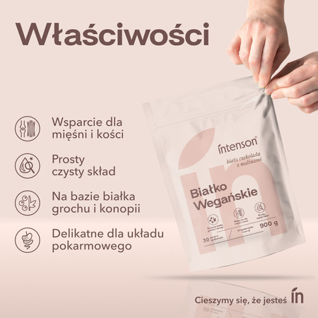 Intenson Wegańskie białko smak biała czekolada i malina 900g