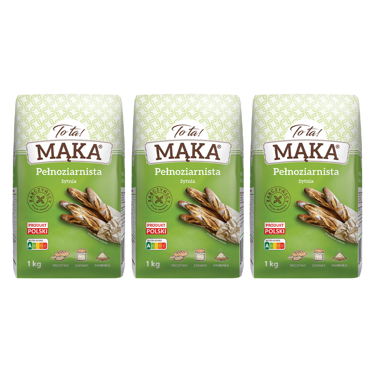 Zestaw 3x ToTa! Mąka żytnia pełnoziarnista 1 kg - Nabea.pl