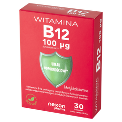 Nexon Witamina B12 100μg wspiera prawidłowe funkcjonowanie organizmu 30 kaps. KRÓTKA DATA 2026-10-31