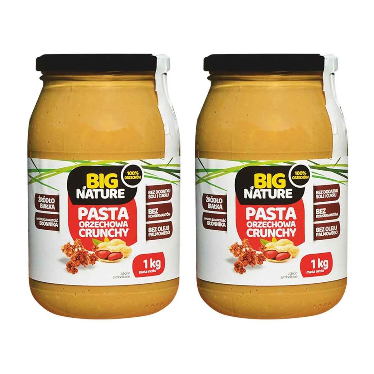Zestaw 2x Big Nature Pasta orzechowa 100% crunchy 1kg - Nabea.pl