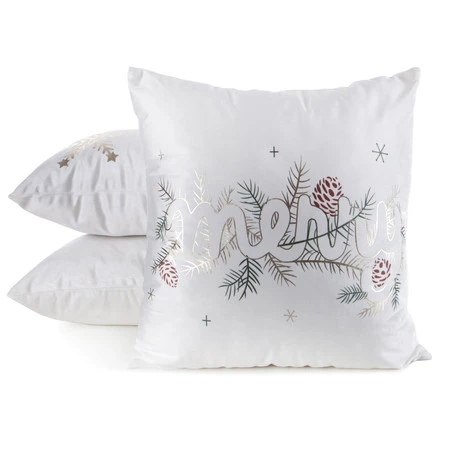 świąteczna poszewka welwetowa z ozdobnym nadrukiem foliowym szerokość: 45 cm, długość: 45 cm, kolor: biały