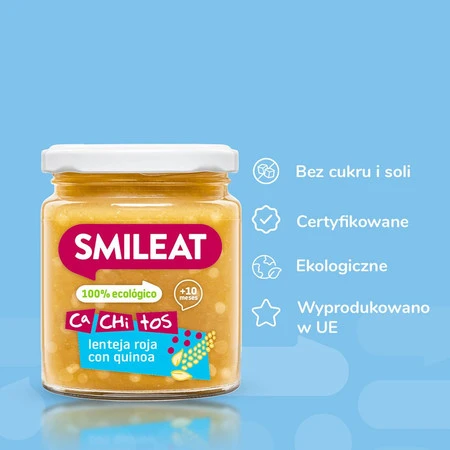 Smileat, BIO Słoiczek z soczewicą i komosą ryżową, małe kawałki 10m+, 230g