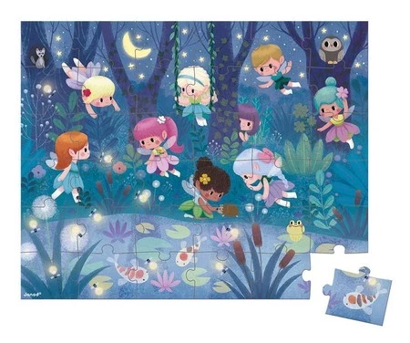 Janod Puzzle w walizce Wróżki i lilie wodne 36 elementów 4+ Made in France