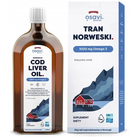 Osavi Tran Norweski, 1000mg Omega 3, smak naturalny 500 ml