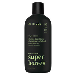 Attitude SUPER LEAVES MEN, Wzmacniający szampon i odżywka do włosów 2w1 dla mężczyzn - Bergamotka i matcha, 415 ml