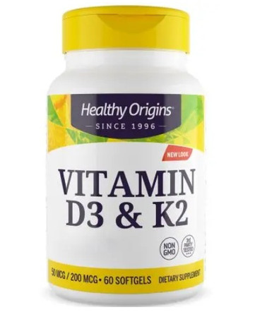 HEALTHY ORIGINS Vitamin D3 & K2 - Witamina D3 + K2 (60 kaps.)
