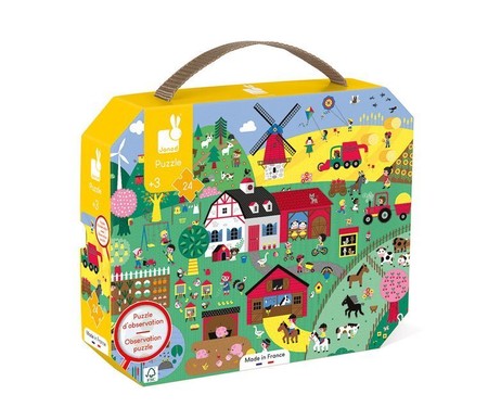 Janod Puzzle obserwacyjne w walizce Farma 24 elementy 3+ Made in France