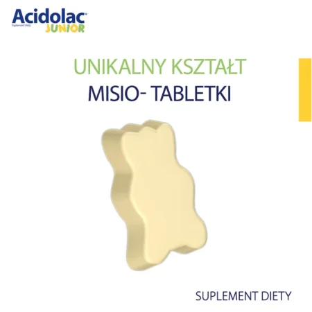 Acidolac Junior wsparcie mikroflory jelitowej i odporności dzieci 20 misio-tabletki smak czekoladowyi