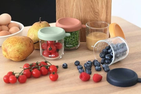 BEABA Zestaw pojemników słoiczków szklanych z zamknięciem 4 x 250 ml Sunrise color mix