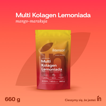Zestaw Intenson: 1x Multi Kolagen Lemoniada Witamina C, Kwas Hialuronowy o smaku mango marakuja 220g i 1x Kreatyna Monohydrat 255g pure