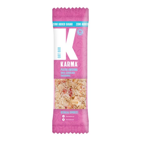 Karma Baton owsiany z białą czekoladą bez dodatku cukru, kokosem i truskawkami 35 g