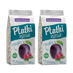 Zestaw: 2x PŁATKI RYŻOWE Z ŻURAWINĄ I ŚLIWKĄ 250 g - NATURAVENA